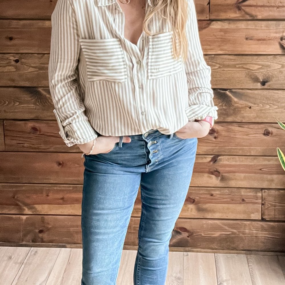 THE MONICA TAUPE BUTTON UP BLOUSE - Picture 2 of 10